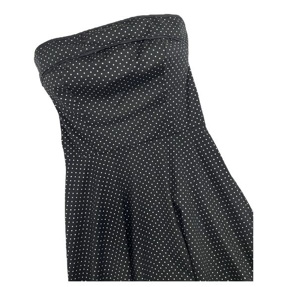 VTG Pinup Dress Womens Medium Black Polka Dot Black Fit Flare Strapless Retro - Picture 4 of 14